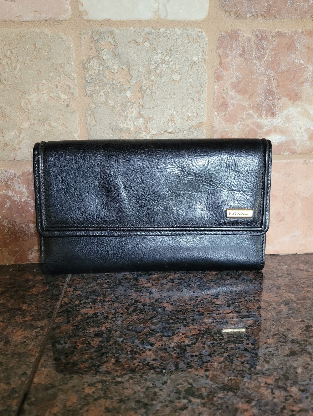FOSSIL Vintage Leather Tri-Fold Wallet Black